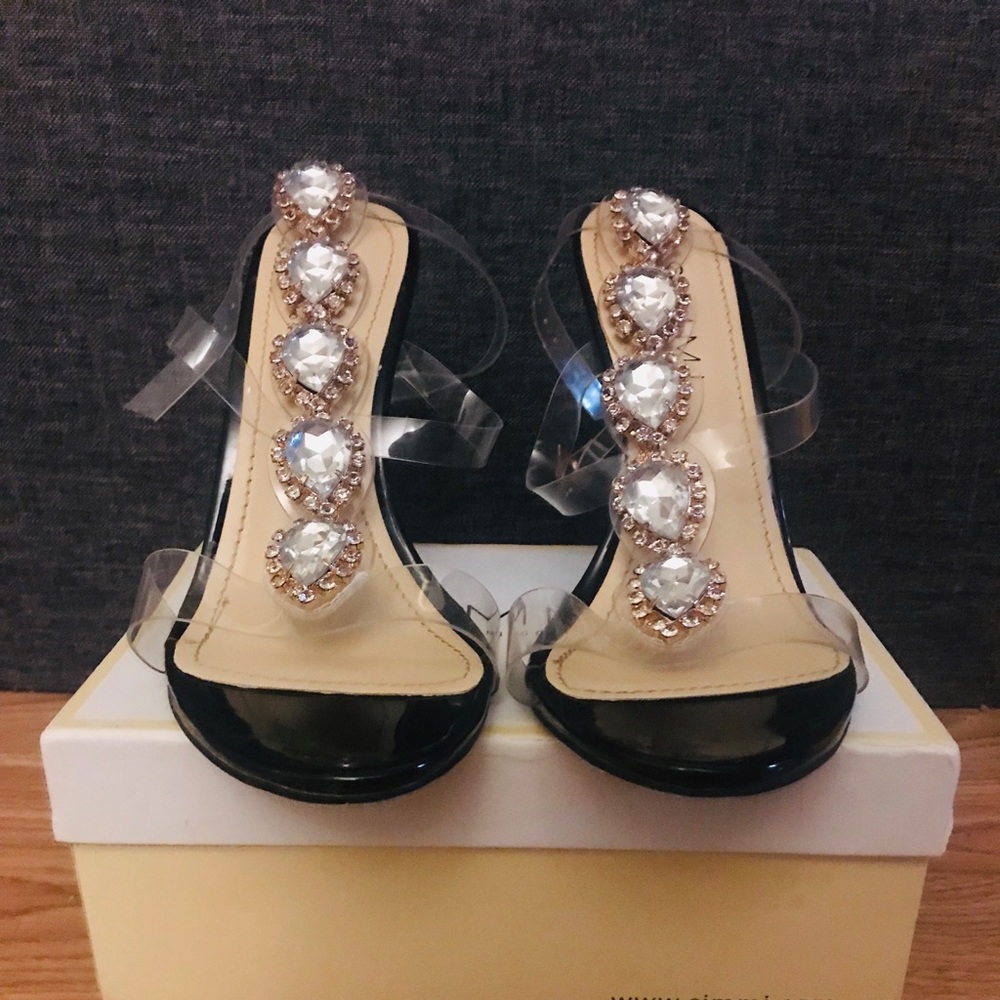Clear rhinestone pumps